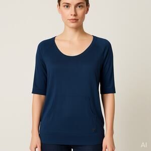 Loro Piana 100% Silk Tunic Top Navy Blue IT 46 made in Italy US M/L Lux